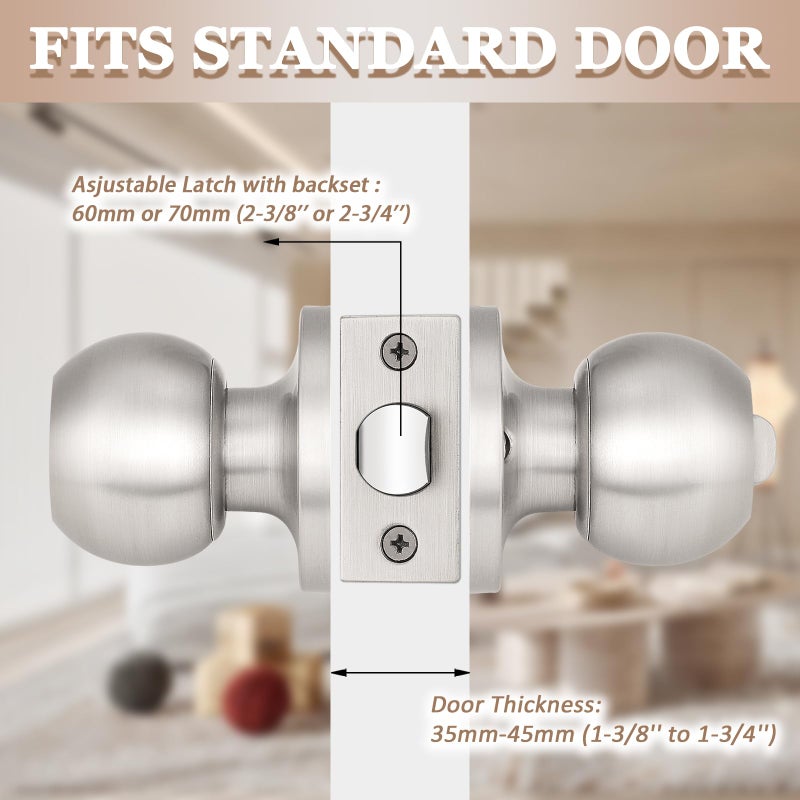 Probricoï¼ˆ3 Pack Entry Door Knob Keyed Alike,Satin Nickel Finish Door Lock Handle,Entry Door Lock/Ball Door knobs with Lock and Same Key,Entrance Knob[Lock with 3 Combo Keys] for Office or Front Door - Image 3